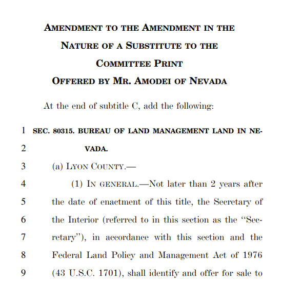 U.S. House Natural Resources Committee BLM Land Sales Reconciliation Bill Amendment